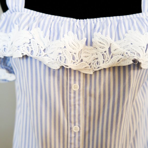 OASIS Blue and White Striped off the shoulder - Picture 9 of 13